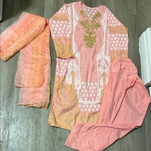 Pink and Gold Embroidered Kurta Set